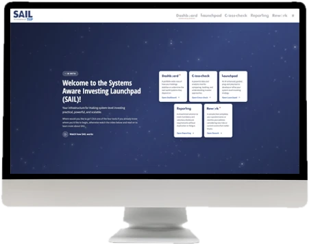 The SAIL platform home screen on a desktop monitor, showing the Dashboard, Cross-check, Launchpad, Reporting and Rework tools